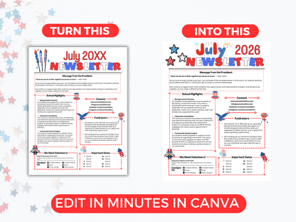 EDITABLE July PTO PTA Newsletter Template