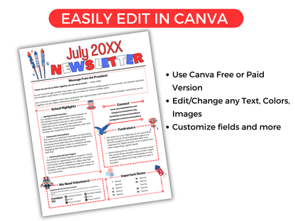 EDITABLE July PTO PTA Newsletter Template