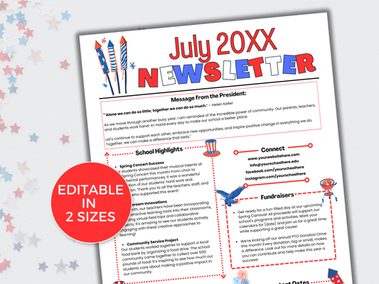 EDITABLE July PTO PTA Newsletter Template