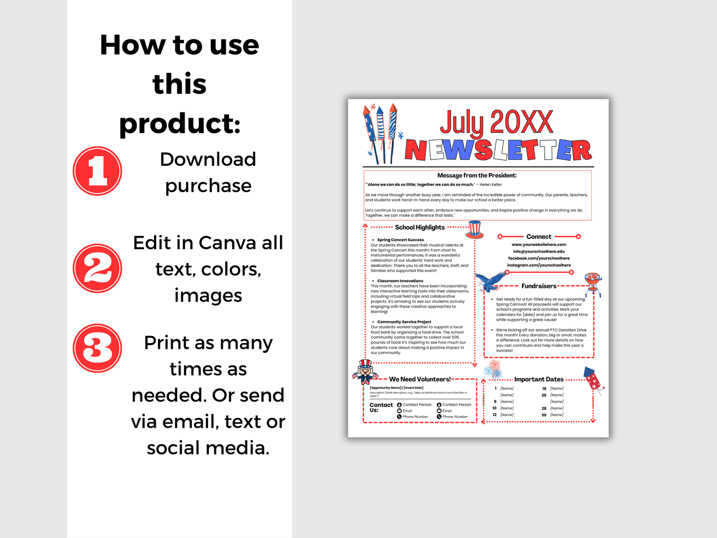 EDITABLE July PTO PTA Newsletter Template