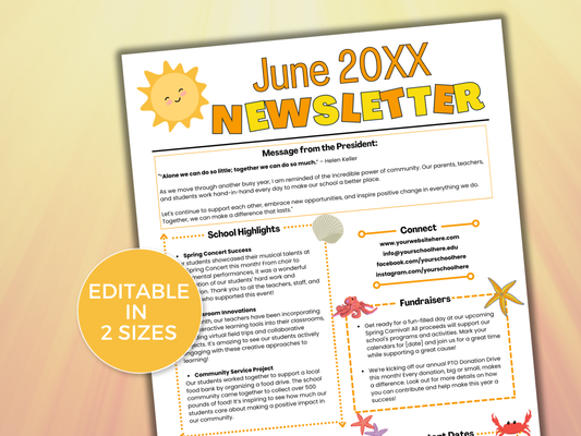 EDITABLE June PTO PTA Newsletter Template
