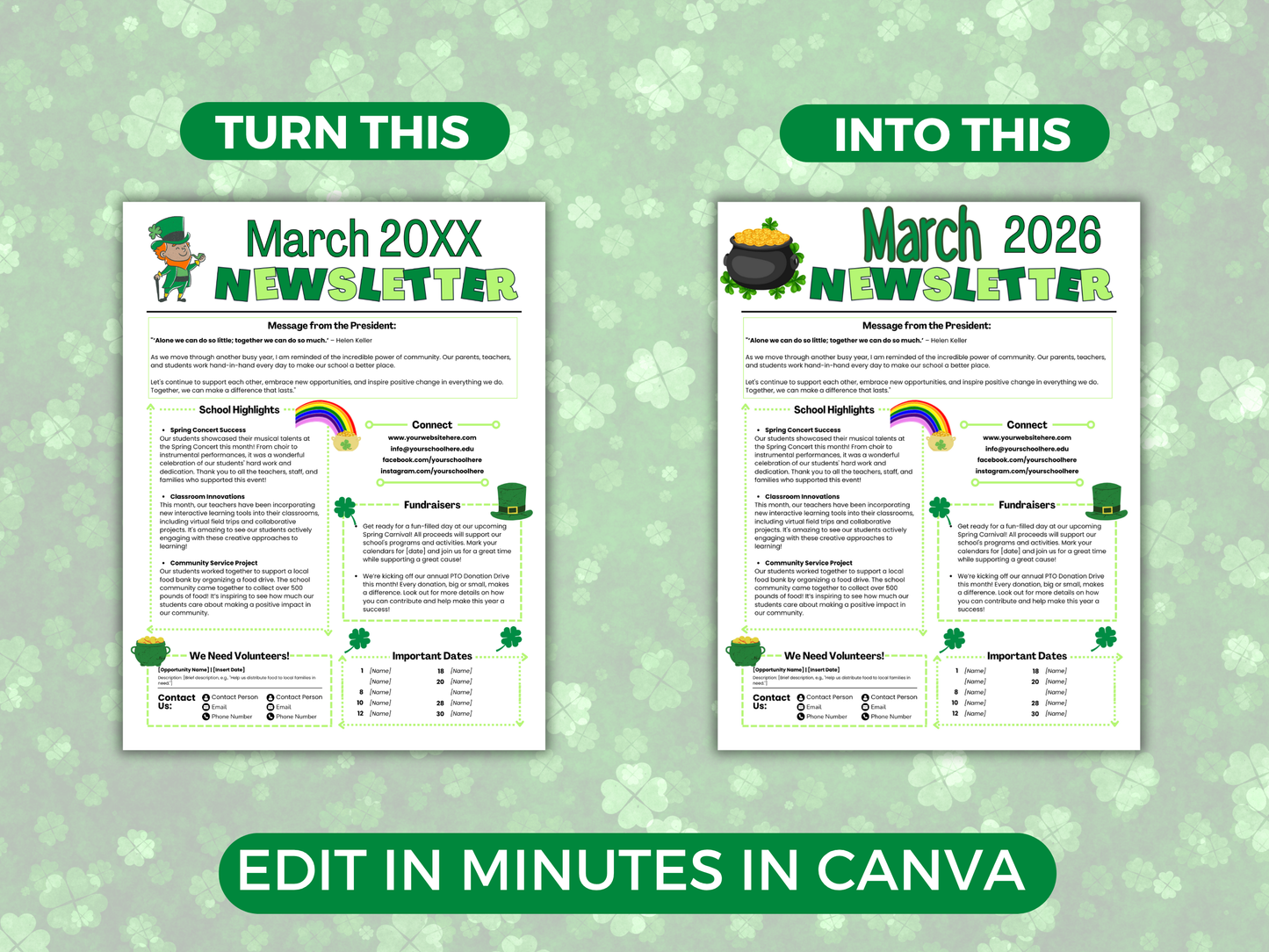 EDITABLE March PTO PTA Newsletter Template