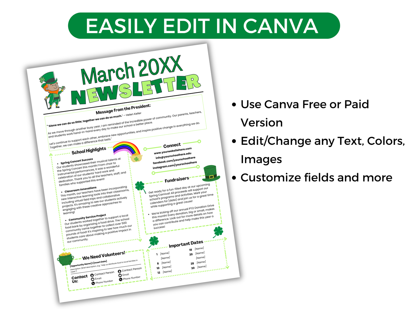 EDITABLE March PTO PTA Newsletter Template