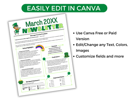 EDITABLE March PTO PTA Newsletter Template
