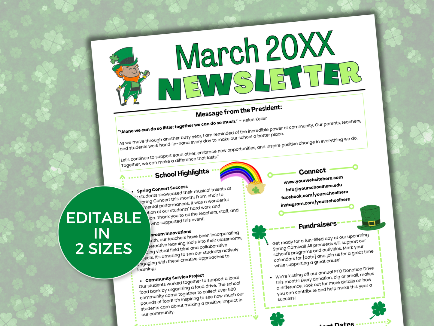 EDITABLE March PTO PTA Newsletter Template