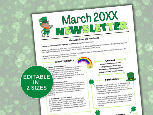 EDITABLE March PTO PTA Newsletter Template