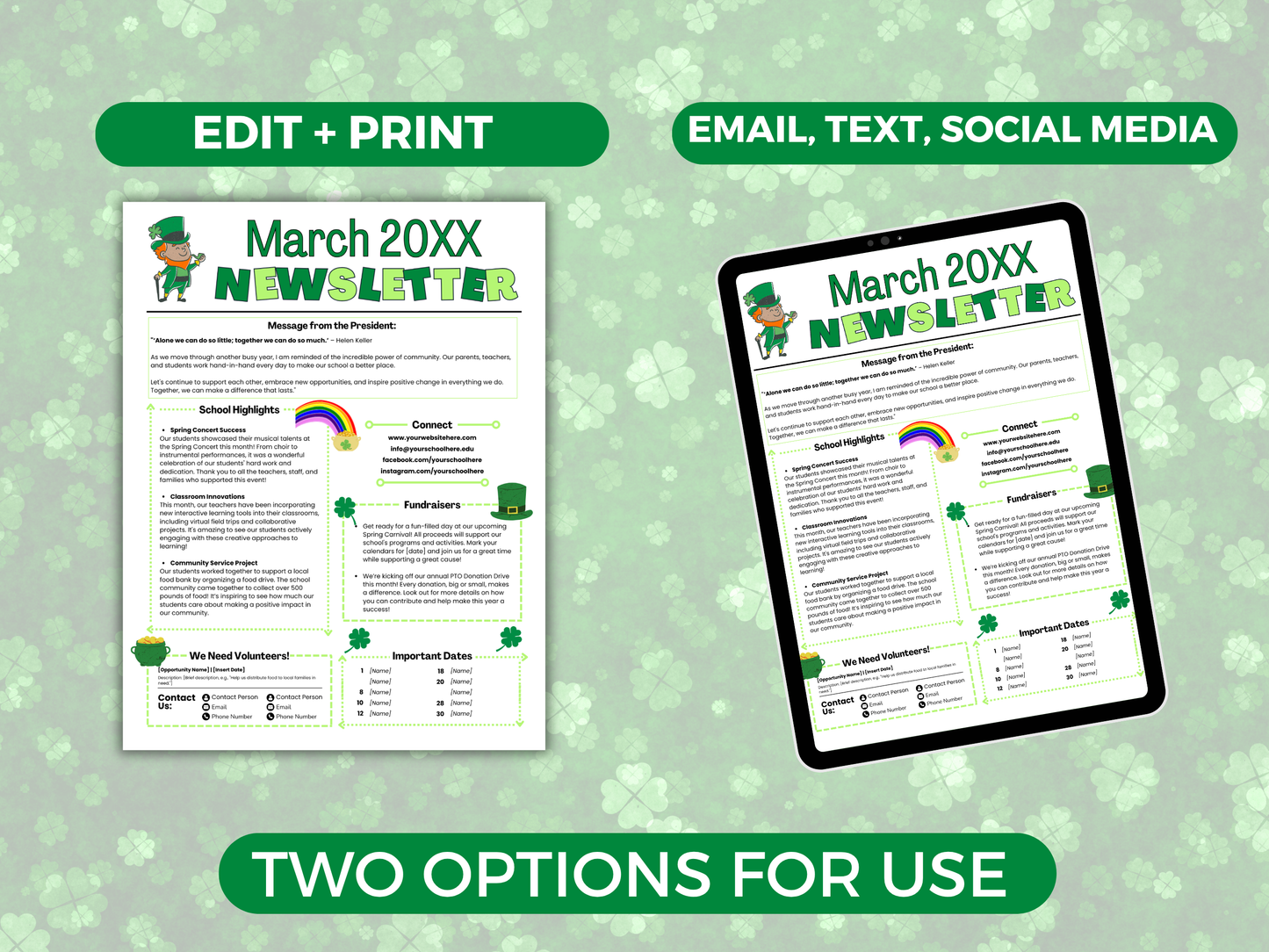EDITABLE March PTO PTA Newsletter Template