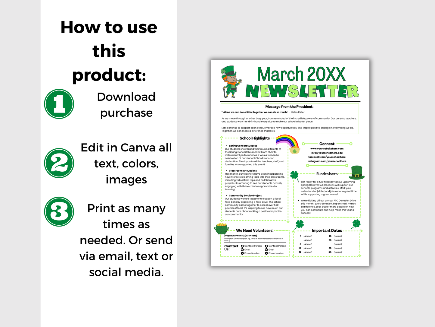 EDITABLE March PTO PTA Newsletter Template