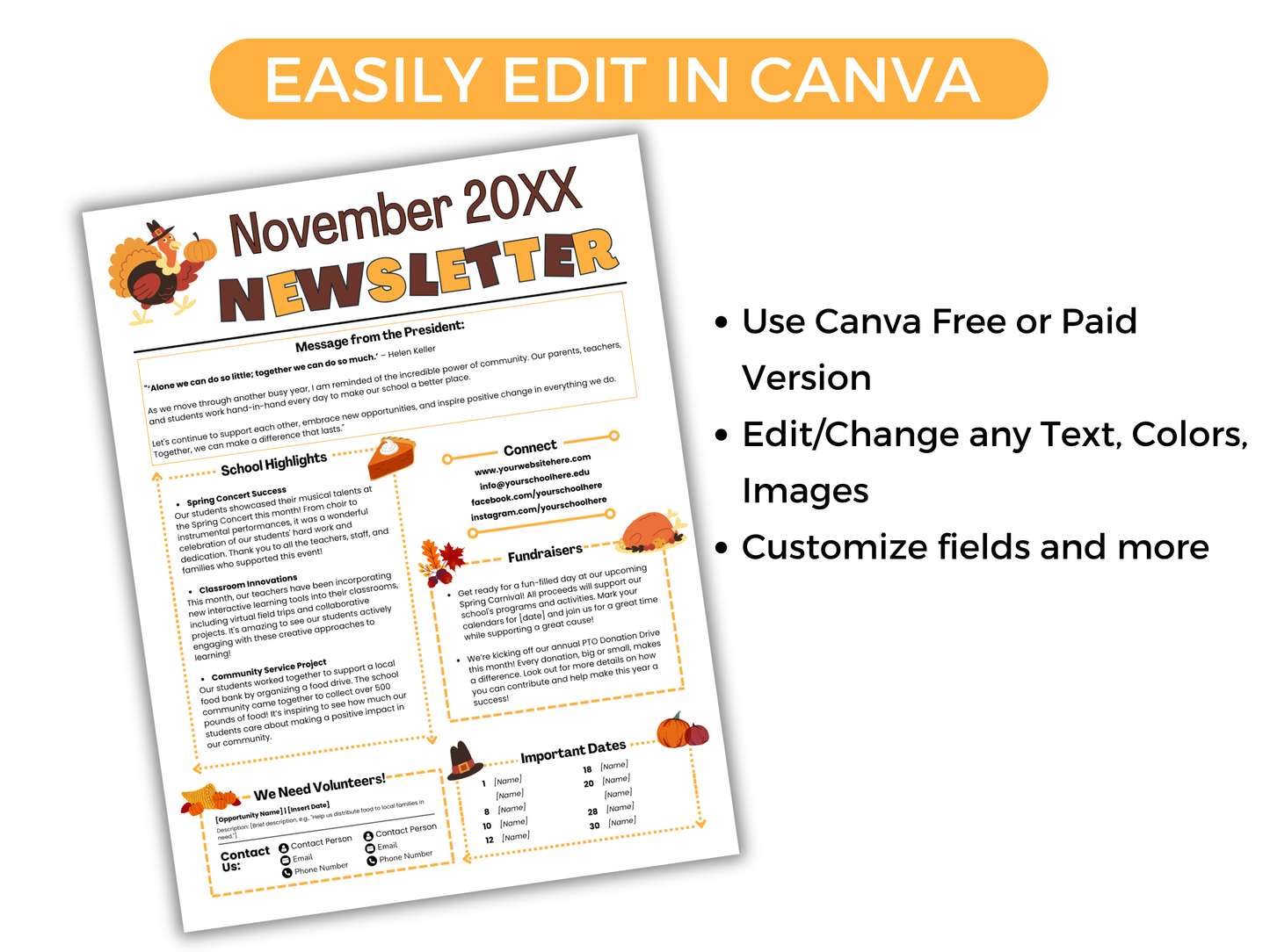 EDITABLE November PTO PTA Newsletter Template