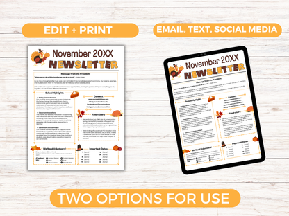 EDITABLE November PTO PTA Newsletter Template