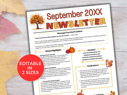 EDITABLE September PTO PTA Newsletter Template