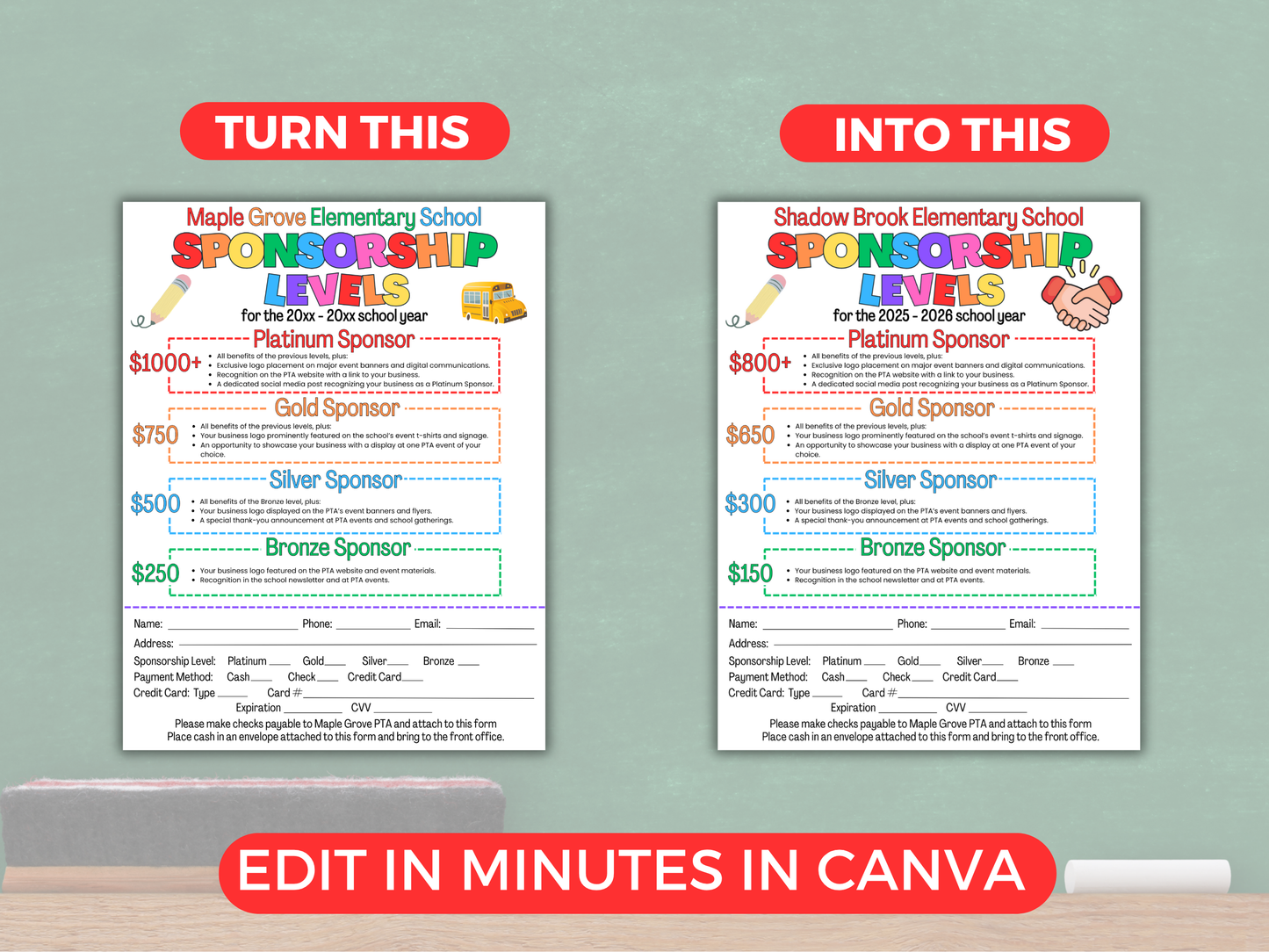 EDITABLE PTO/PTA Sponsorship Levels Flyer Template