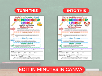 EDITABLE PTO/PTA Sponsorship Levels Flyer Template