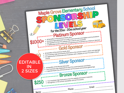 EDITABLE PTO/PTA Sponsorship Levels Flyer Template