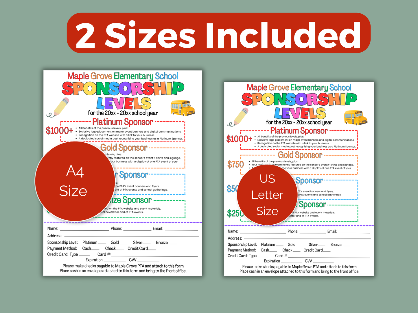EDITABLE PTO/PTA Sponsorship Levels Flyer Template