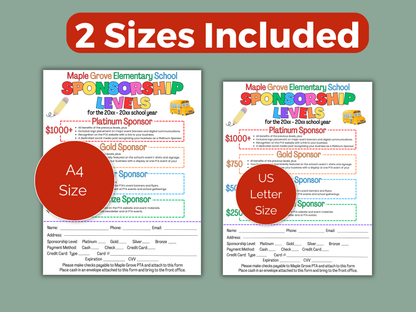 EDITABLE PTO/PTA Sponsorship Levels Flyer Template