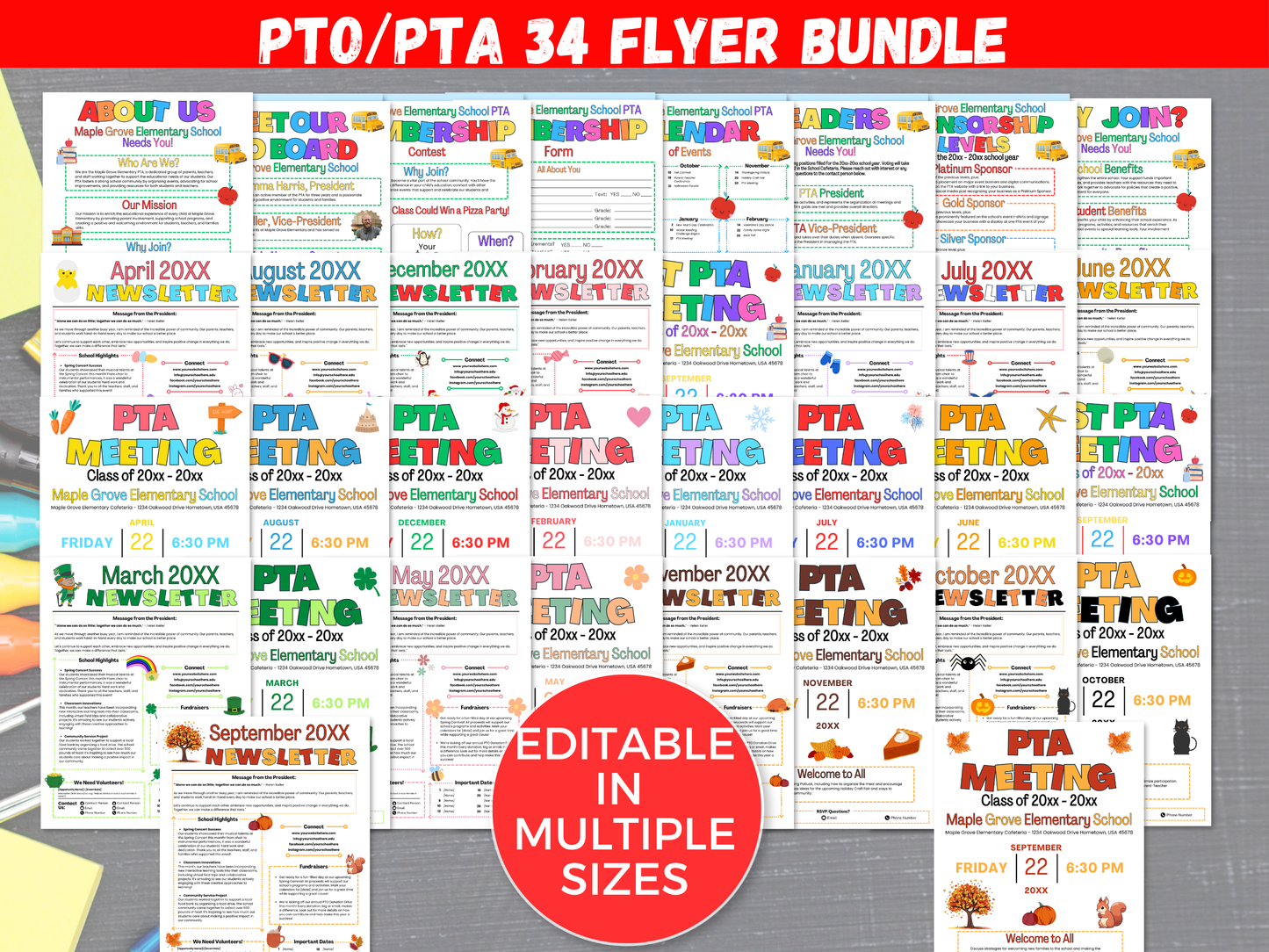 EDITABLE PTO PTA Flyer Template Bundle with Pta Newsletter Templates