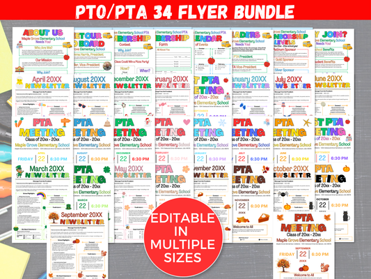 EDITABLE PTO PTA Flyer Template Bundle with Pta Newsletter Templates