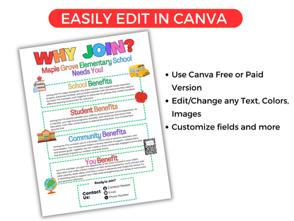 EDITABLE Why Join The PTA PTO Flyer Template