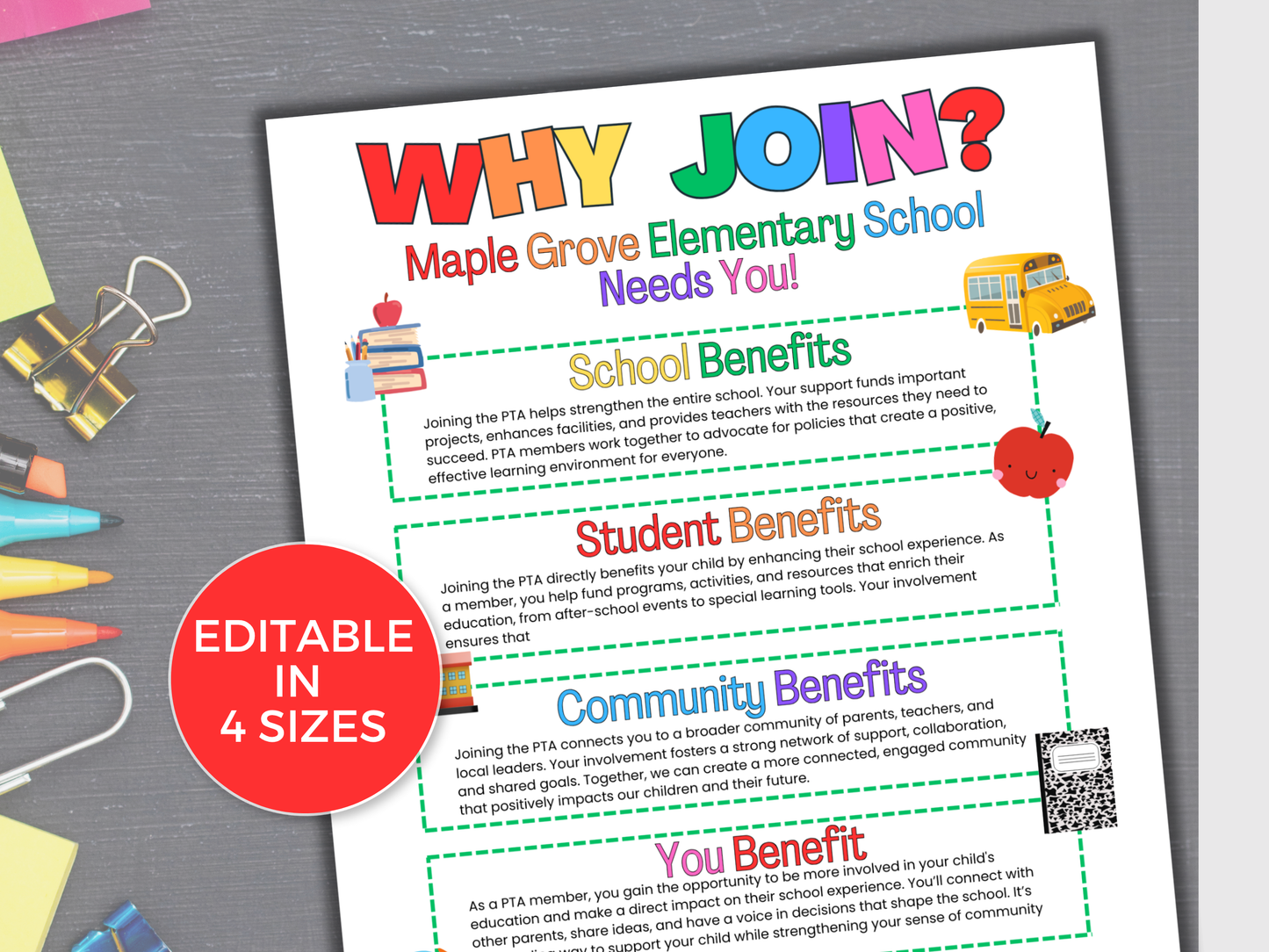 EDITABLE Why Join The PTA PTO Flyer Template