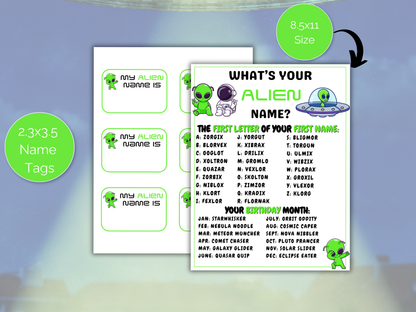 What's Your Alien Name Game + Name Tags