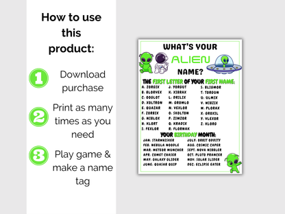 What's Your Alien Name Game + Name Tags