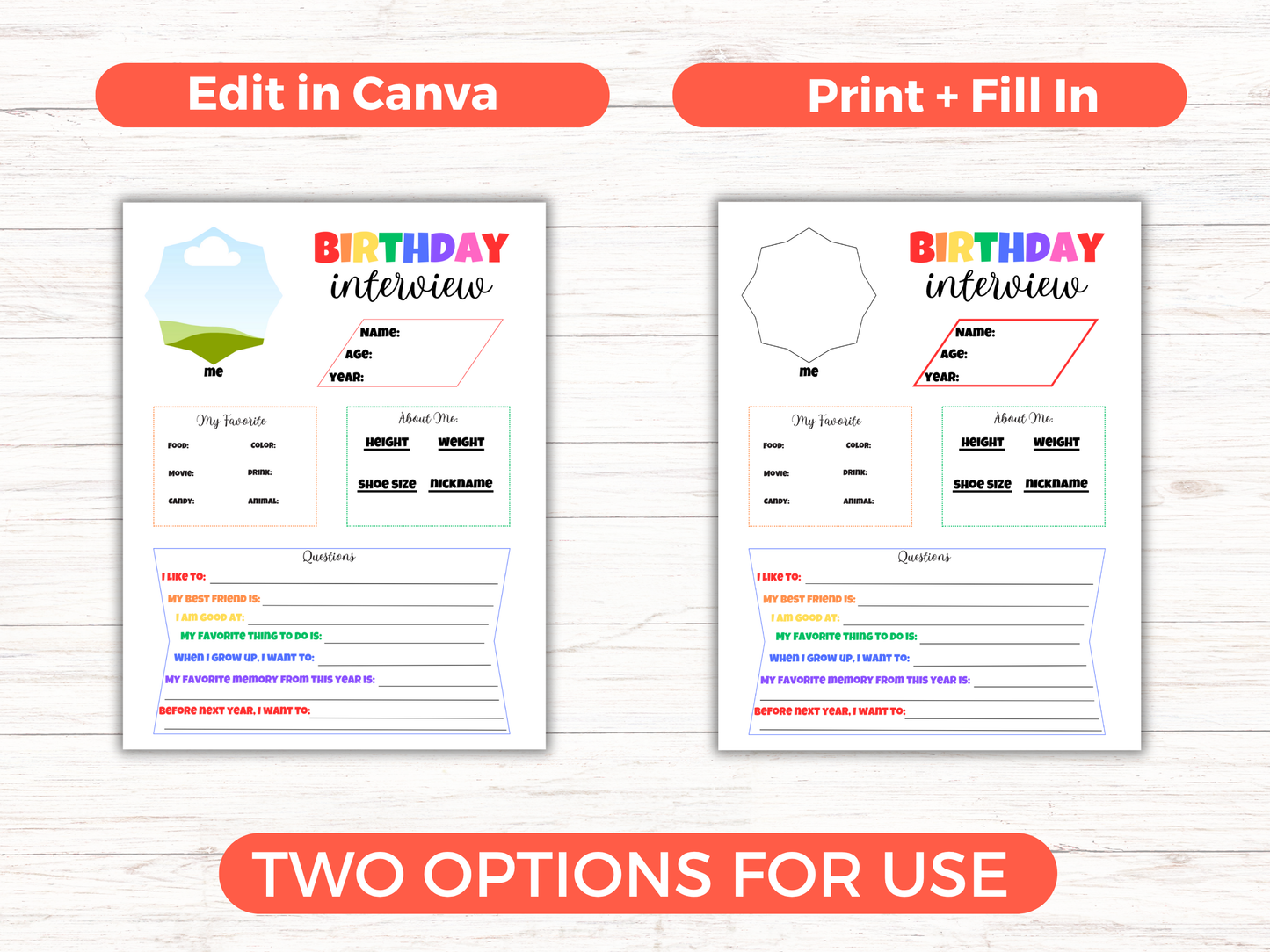 Editable All About Me Kids Birthday Interview