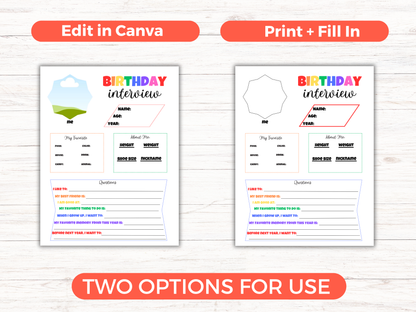 Editable All About Me Kids Birthday Interview