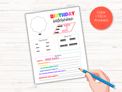 Editable All About Me Kids Birthday Interview