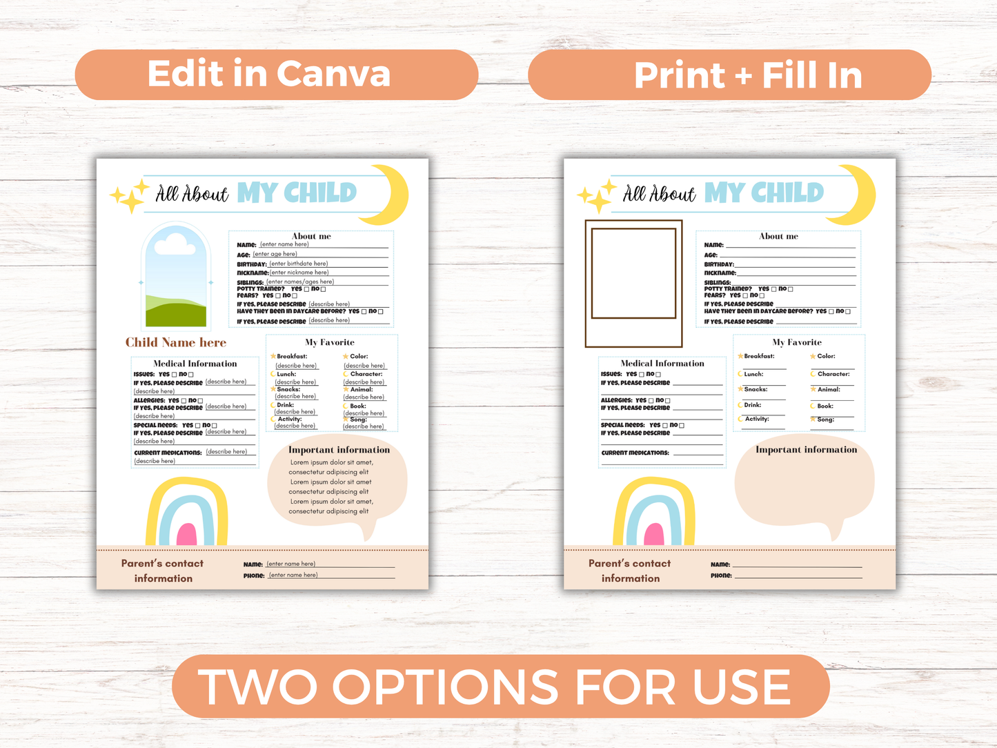 Editable All About My Child Form