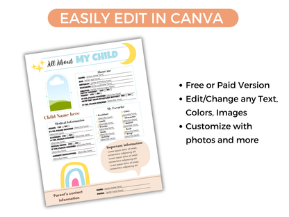 Editable All About My Child Form