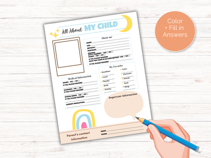 Editable All About My Child Form