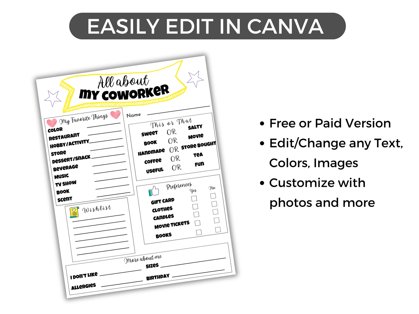 Editable All About My Coworker