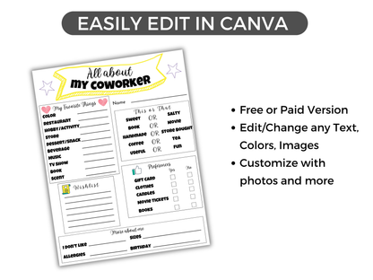 Editable All About My Coworker
