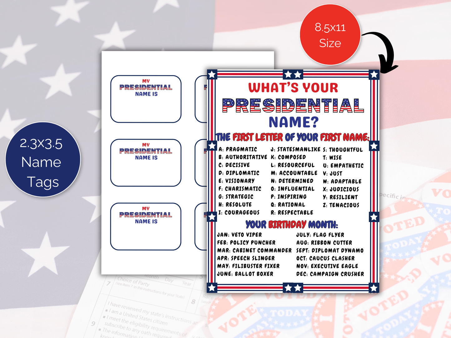 What's Your Presidential Name Game + Name Tags