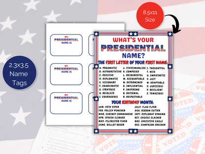 What's Your Presidential Name Game + Name Tags