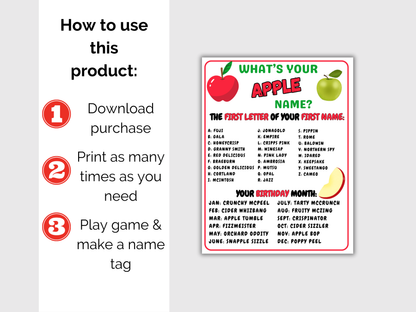 What's Your Apple Name Game + Name Tags
