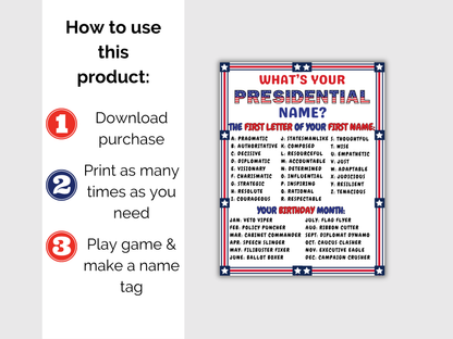 What's Your Presidential Name Game + Name Tags