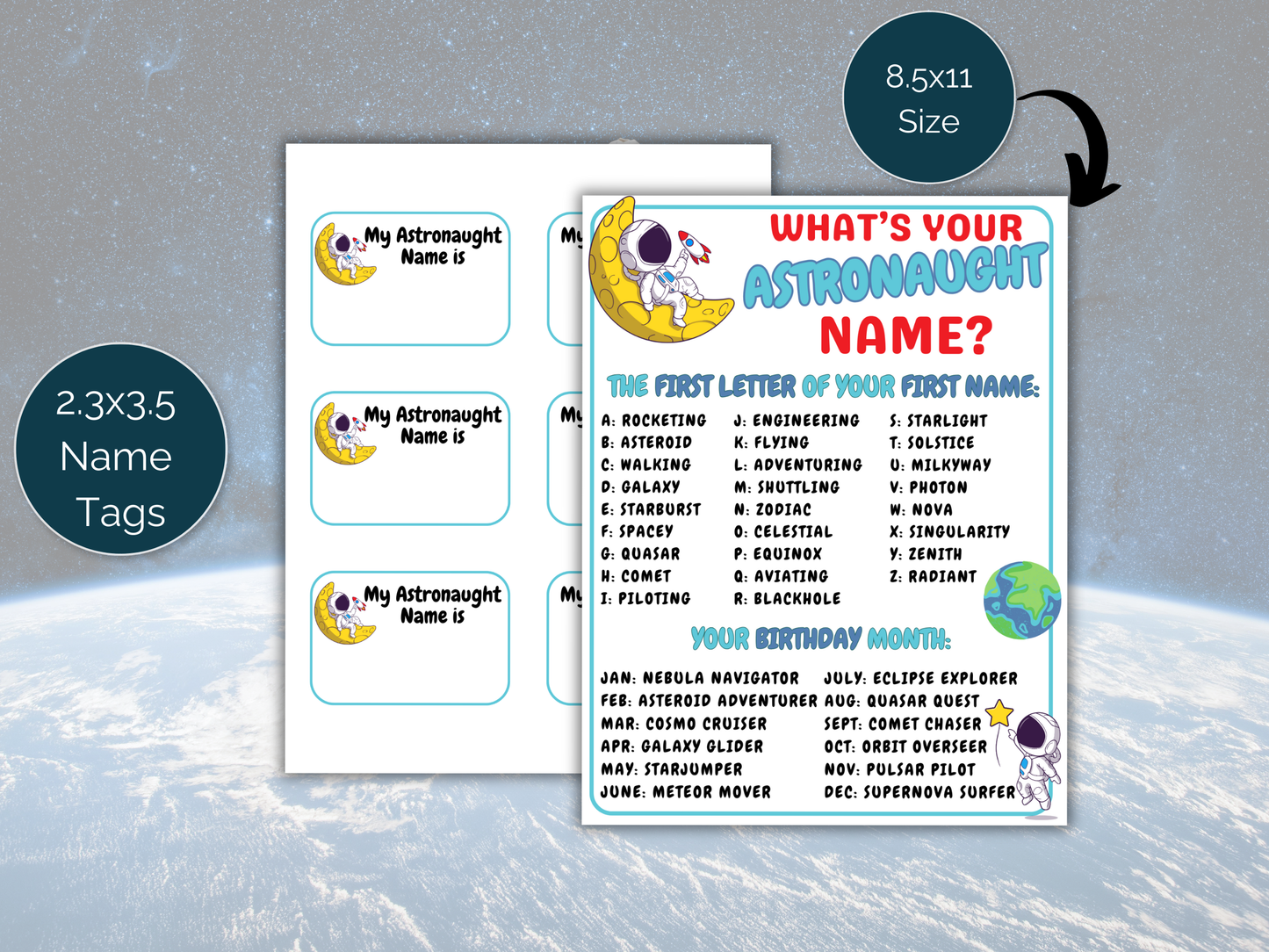 What's Your Astronaut Name Game + Name Tags