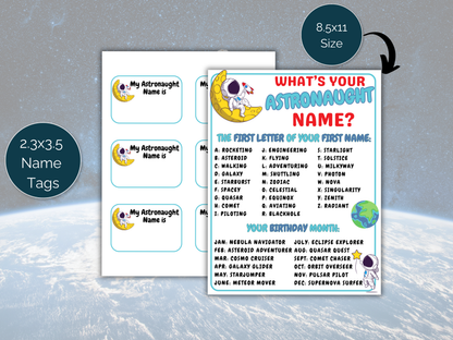 What's Your Astronaut Name Game + Name Tags