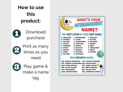 What's Your Astronaut Name Game + Name Tags