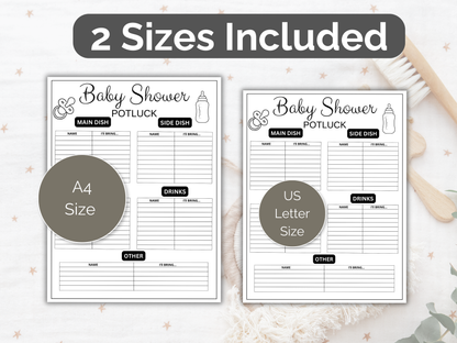 Baby Shower Potluck Sign Up Sheet