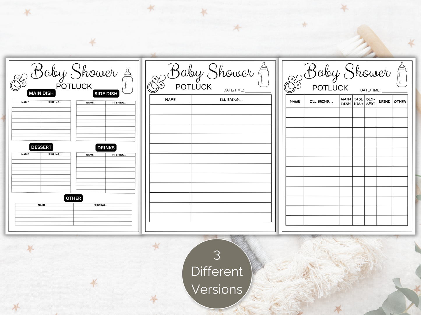 Baby Shower Potluck Sign Up Sheet