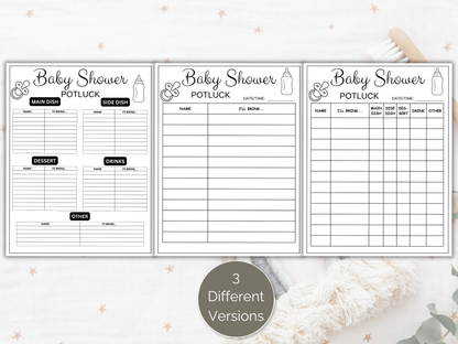 Baby Shower Potluck Sign Up Sheet