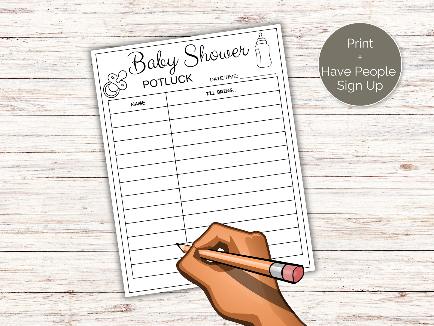 Baby Shower Potluck Sign Up Sheet