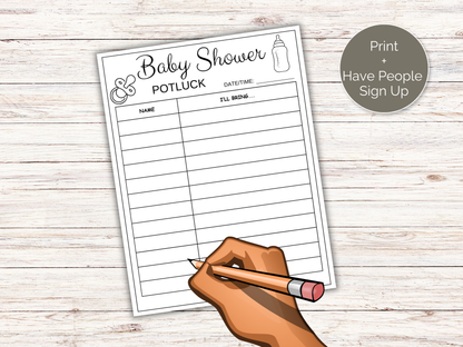 Baby Shower Potluck Sign Up Sheet