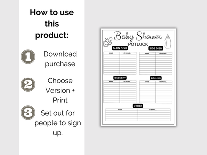 Baby Shower Potluck Sign Up Sheet