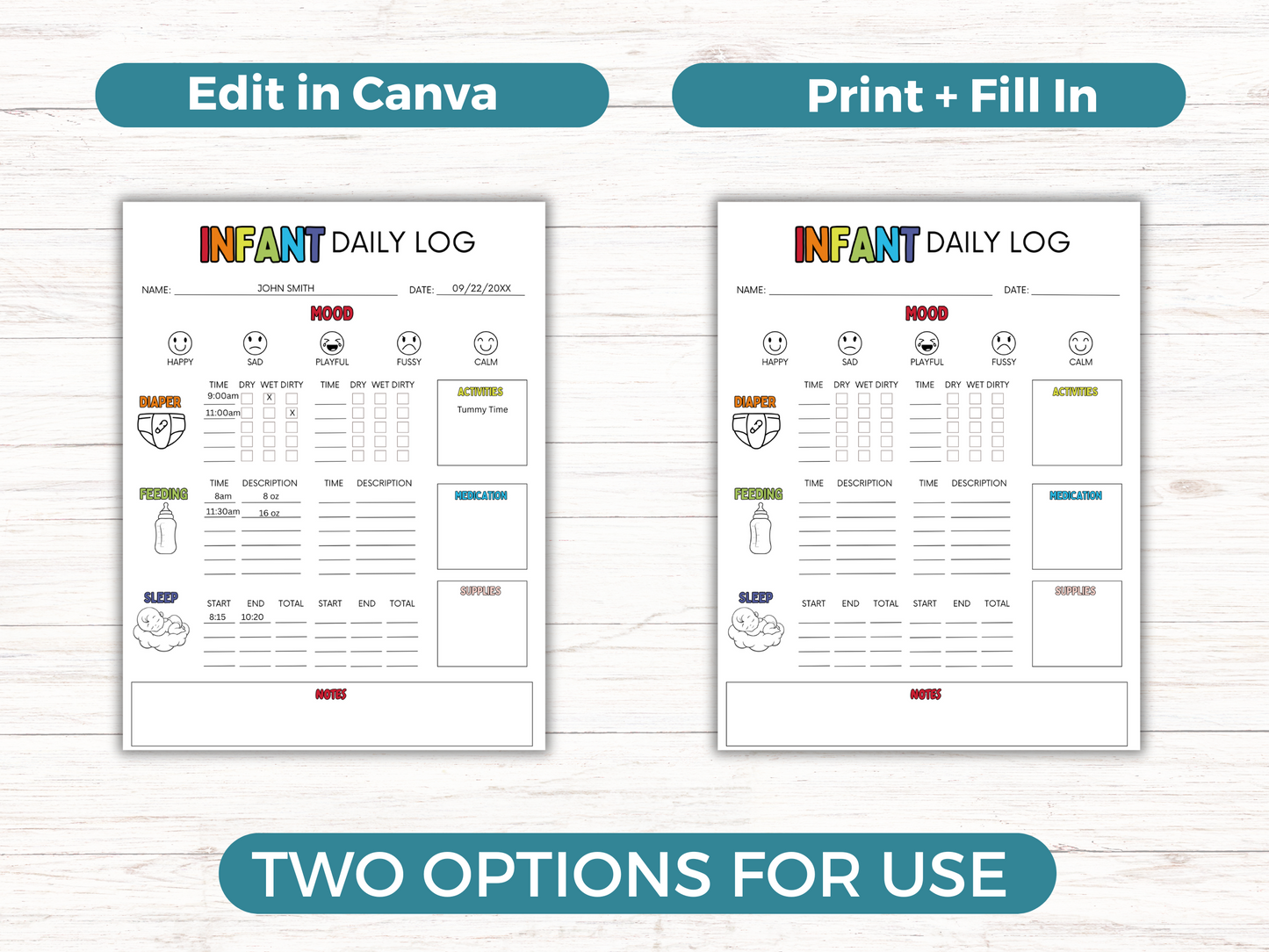 Editable Baby Daily Log Tracker