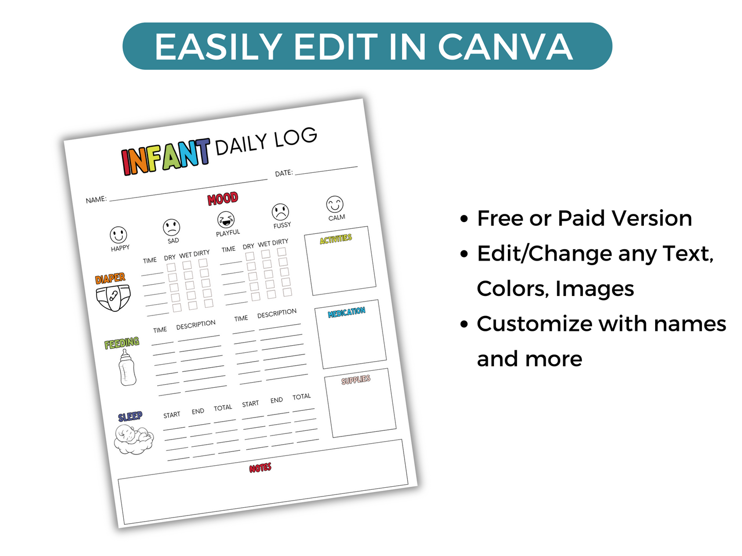 Editable Baby Daily Log Tracker