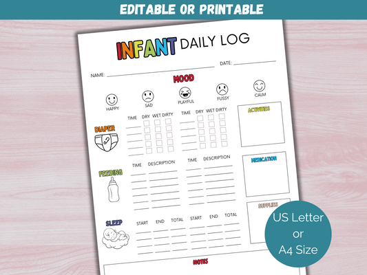 Editable Baby Daily Log Tracker
